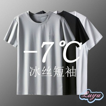 LUYU💗低價下殺💗批發冰絲短袖男士T恤夏季圓領純色大碼男裝網眼透氣運動速幹體恤