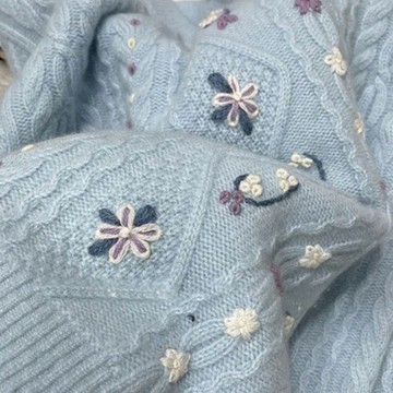 歐貨高端品質歐洲站重工高級感上衣精致針織衫羊絨奶藍色毛衣女冬