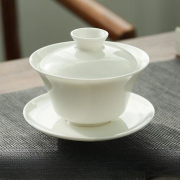 羊脂玉蓋碗茶杯德化白瓷茶碗帶蓋單個三才大號功夫家用茶具套裝無