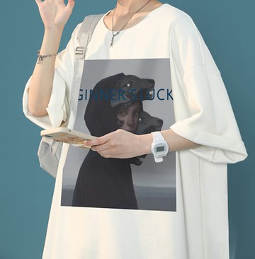 FINDSENSE X 韓潮 男士 寬鬆大尺碼 人像惡犬圖案 短袖T恤 情侶T