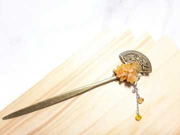 春風引蝶 金盞黃 髮簪 造型 珍珠