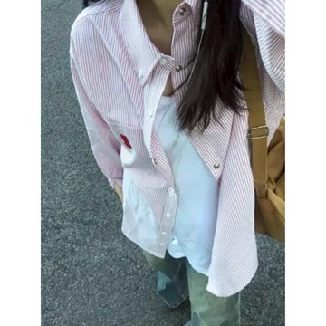 不火沒道理~ 襯衫 條紋襯衫 防曬襯衫 粉色襯衫 襯衫外套 長袖襯衫 韓國襯衫 復古襯衫 休閒襯衫 防曬上衣 現貨隔日達