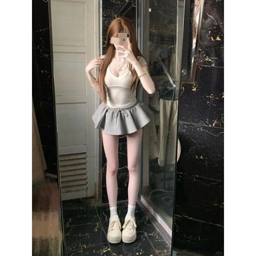 免運直送🚚純欲風套裝女2026夏季新款辣妹v領修身短款T恤上衣高腰蓬蓬半身裙HATN