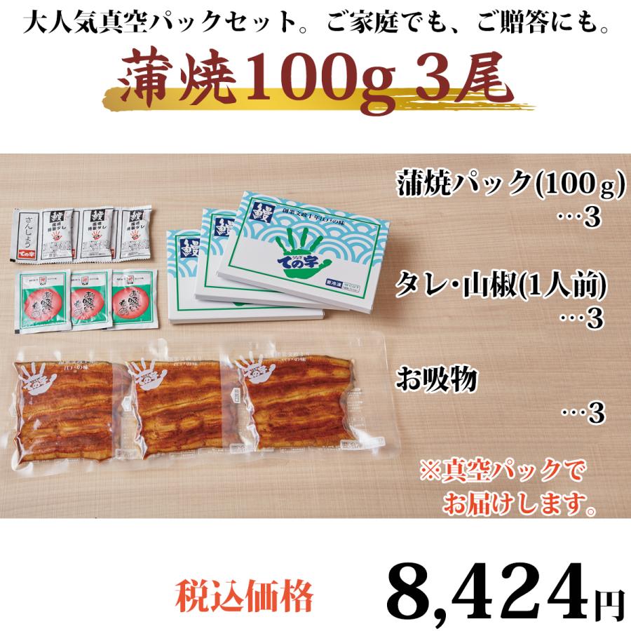 お歳暮 うなぎ 鰻 国産 プレゼント ギフト 蒲焼 100g×3セット ての字 化粧箱入り