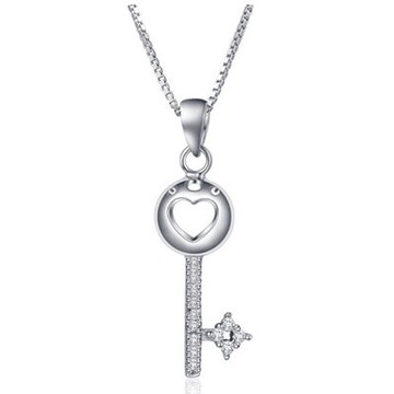 925純銀項鍊 鑲鑽吊墜-氣質甜美鑰匙造型母親節情人節生日禮物女飾品73fy66【獨家進口】【米蘭精品】