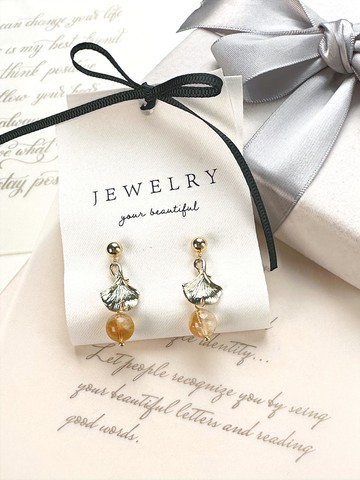 銀杏黃水晶耳環/旗袍耳環/復古耳環/結婚耳環/裙褂耳夾/新娘耳環