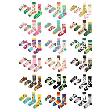 原創ab不對稱創意鴛鴦襪情侶卡通潮襪中筒船襪組合個性歐美四季棉