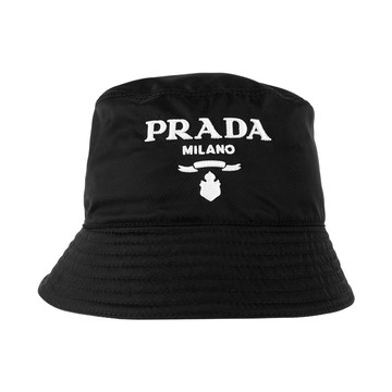 [平輸]PRADA Re-Nylon 白色刺繡尼龍漁夫帽 S (黑色)