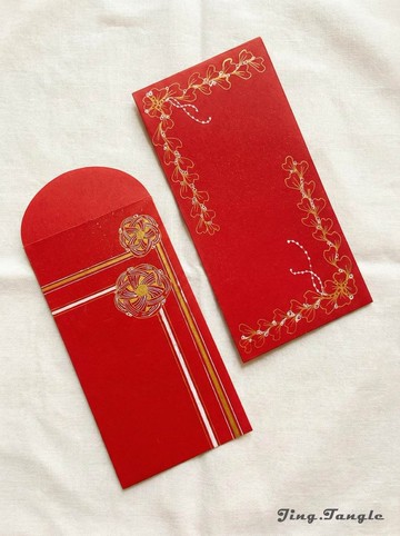 【純手繪】禪繞畫 厚磅半圓蓋紅包袋 (一組3個)