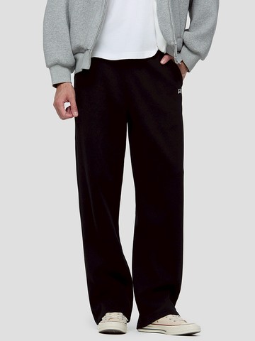 男裝 Logo印花刷毛抽繩鬆緊運動褲-黑色