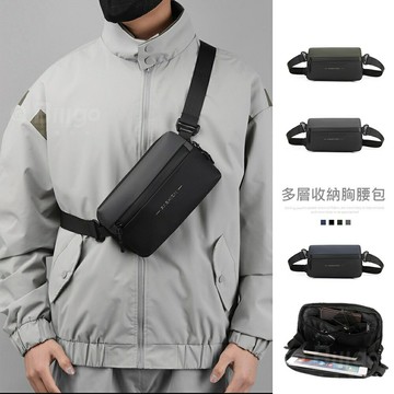 臺灣出貨✨異材質立體logo透氣防盜胸包-4色【HE384303】防潑水加厚大開口腰包斜背包郵差包