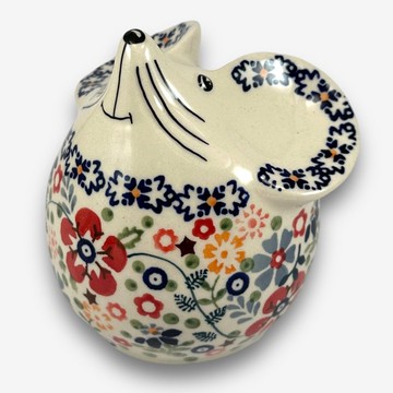 波蘭手繪手工陶-老鼠存錢筒 11cm 碎花裙系列 設計師款