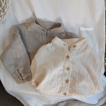 自留推薦 面料贊 韓國兒童文藝褶皺小立領襯衫男女童襯衣2024春秋