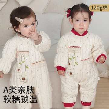 嬰兒衣服秋冬裝新生兒寶寶加絨保暖絎棉連體衣幼兒初冬滿月外出服鑫弘-萌寶童裝可開發票