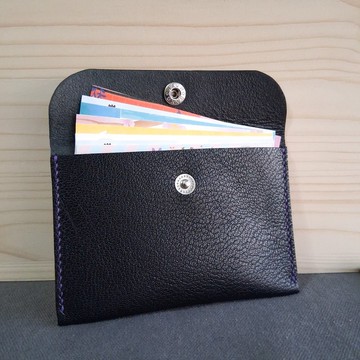 皮革名片夾 / 零錢包 / 手工製作 / 黑色 / 可自選縫線顏色