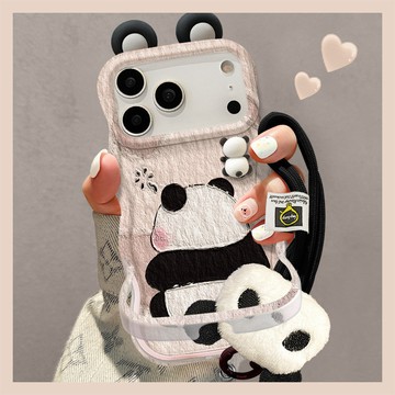 熊貓公仔掛繩適用蘋果16promax手機殼iphone17矽膠14雙支架15可愛