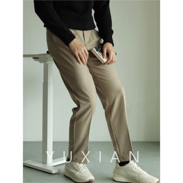 YUXIAN日系秋冬磨毛仿毛呢商務休閑褲九分長褲直筒修身保暖男士