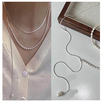 梨花HaNA 韓國早春溫柔．微微風細鍊珍珠銀色項鍊