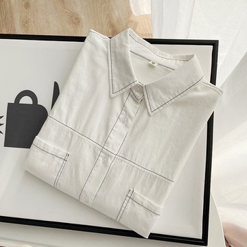 翻領襯衫春秋季文藝白色長袖外套上衣-設計所在