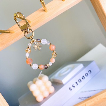 丹楓 橙月光石 茶晶 黃水晶 迷你水晶礦石彈性鑰匙圈 包掛 吊飾