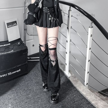 暗黑y2k襪套辣妹喇叭哥特風小腿襪破洞腿環綁帶絲襪日系腿套亞比