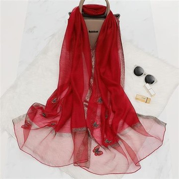 【巴黎精品】真絲絲巾羊毛圍巾-蝴蝶刺繡釘珠桑蠶絲女配件11色a1gt34