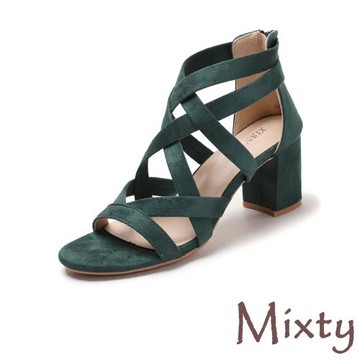 【MIXTY】絨面高跟涼鞋/復古典雅絨面交叉縷空帶高跟涼鞋 女鞋 綠