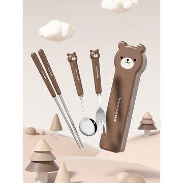 304不銹鋼筷子勺子套裝便攜盒餐具三件套學生專用旅行收納盒