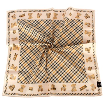 DAKS 旅行箱小熊格紋飾邊純綿帕領巾-卡其色