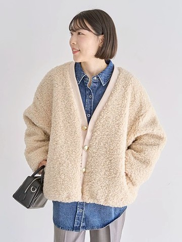 保暖圈圈毛金扣V領開襟外套(06000917400) - Green Parks