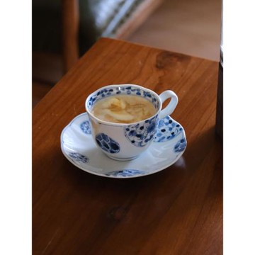 玩物志中古青花拿鐵杯200ML陶瓷咖啡杯碟復古手繪花卉下午紅茶杯