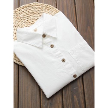 2025秋季新款簡約文藝純棉白色襯衫女士長袖學生百搭打底木扣襯衣