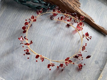 手工製作 花團錦簇 水晶花花冠-透酒紅