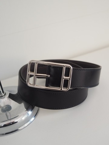 HERMES Cape Cod 皮帶 尺寸 90 男士黑棕銀復古