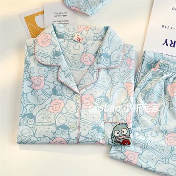 卡通人魚漢頓丑魚睡衣女春秋長袖純棉套裝日系ins風可愛家居服男