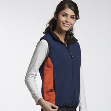 Sunrise深藍底橘邊刷毛背心-99066