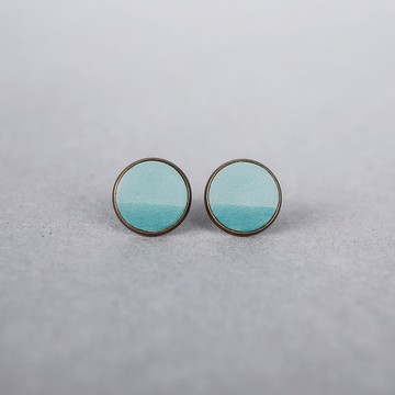 01:23 AM 漫漫 / 寂靜藍 - 皮革黃銅耳環 / 耳針耳夾