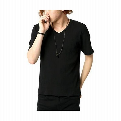 オタリー Tシャツ メンズ 半袖 無地 おしゃれ カジュアル カットソー 柔らかい トップス Vネック ネックレス付き ブラック M 通販 Lineポイント最大get Lineショッピング