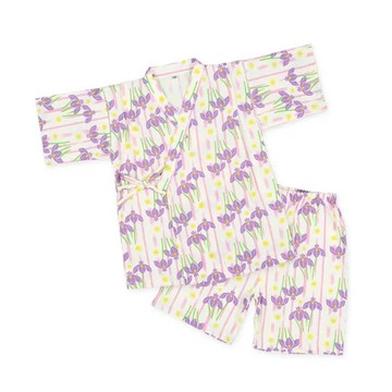 日本西松屋 - 100%棉 夏季限定甚平短袖套裝-鳶尾花-白x紫