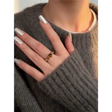 復古美拉德虎眼石串珠戒指秋冬指環小眾設計感國風手飾氣質高級感