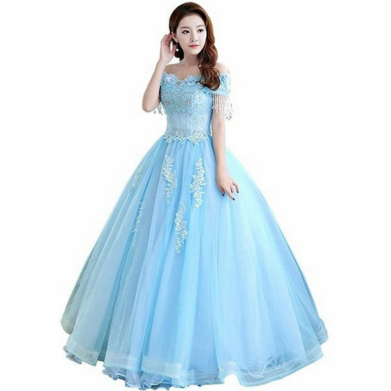 水色 パーティードレス 舞踏会ドレス 結婚式 ウェディングドレス ボリューム感 パフスリーブ ドレス 演奏会 豪華 ドレス S 通販 Lineポイント最大0 5 Get Lineショッピング