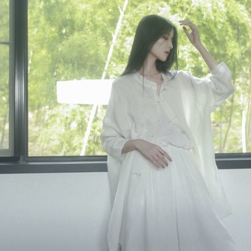 【令壹】利休白茶   自制禪意盤扣寬松襯衣漢服式白襯衫女中長款