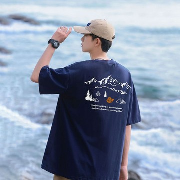 【臺灣出貨】100%純棉短袖T恤 300克重磅乾淨穿搭棉T 情侶夏季潮流寬鬆體恤上衣 日系復古印花純棉短袖T恤