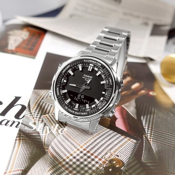 CASIO / AMW-880D-1AV / 卡西歐運動潮流雙顯世界時間計時碼錶不鏽鋼手錶黑色47mm推薦| 時刻表鐘錶飾品| LINE購物