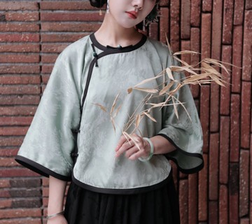【燎沉香】新中式民國復古風 人絲提花/無領倒大袖上衣