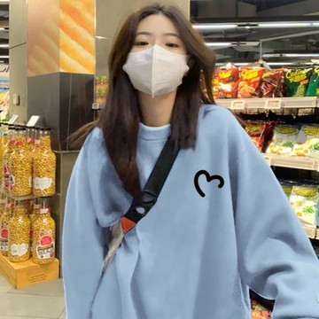 衛衣女圓領2026秋冬新款爆款霧霾藍色時尚洋氣寬松小個子外套上衣