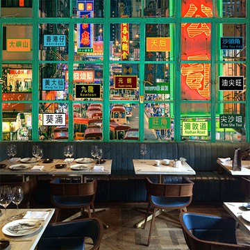 香港冰室墻紙港風街景裝飾壁畫港式茶餐廳墻面裝修甜品奶茶店壁紙