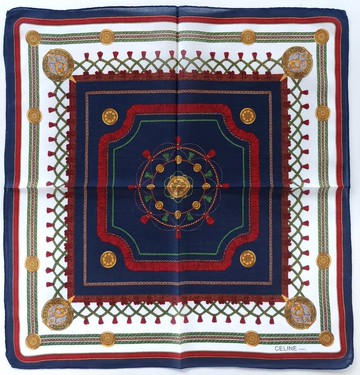 Celine Paris 古董手帕 - 馬術紋章風格 19 x 18.5 英吋