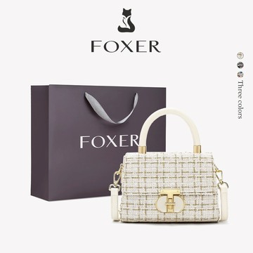 FOXER 女士手提包時尚針織方包可調節肩帶百搭單肩斜挎包