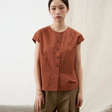 復古焦糖色棉質無袖襯衫 SH211130